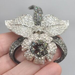 Nolan Miller Brooch Orchid Rhinestone Flower  Glamour Collection Signed